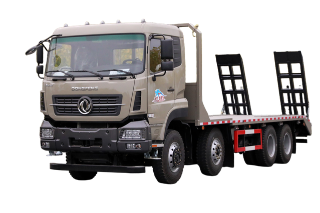 Weichai 375/Yuchai 420/Cummins 500 horsepower 8×4 flatbed transport truck manufacturer_15/20/25/30/35/40/50/60 tons four-axle vegetable, fruit, cattle, sheep and pig truck customization_Four front and eight rear DF excavator plate truck quotation